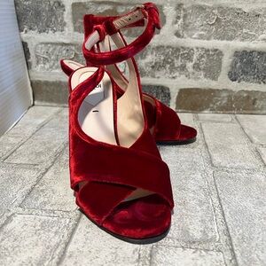 Fendi Red Velvet Crisscross Open Toe Ankle-Strap Sandals size 36.5- 6